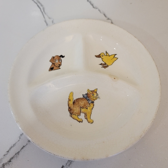 Other - Vintage collectable separated ceramic baby plate with cat, Duck and dog on it.